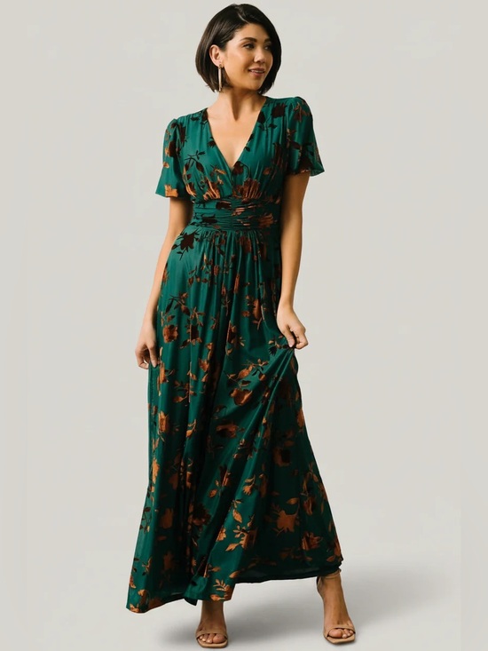 Baltic Born Dresses & Skirts - NWT!! Baltic Born - Leslie Velvet Maxi Dress | Bronze + Jade - Size Medium